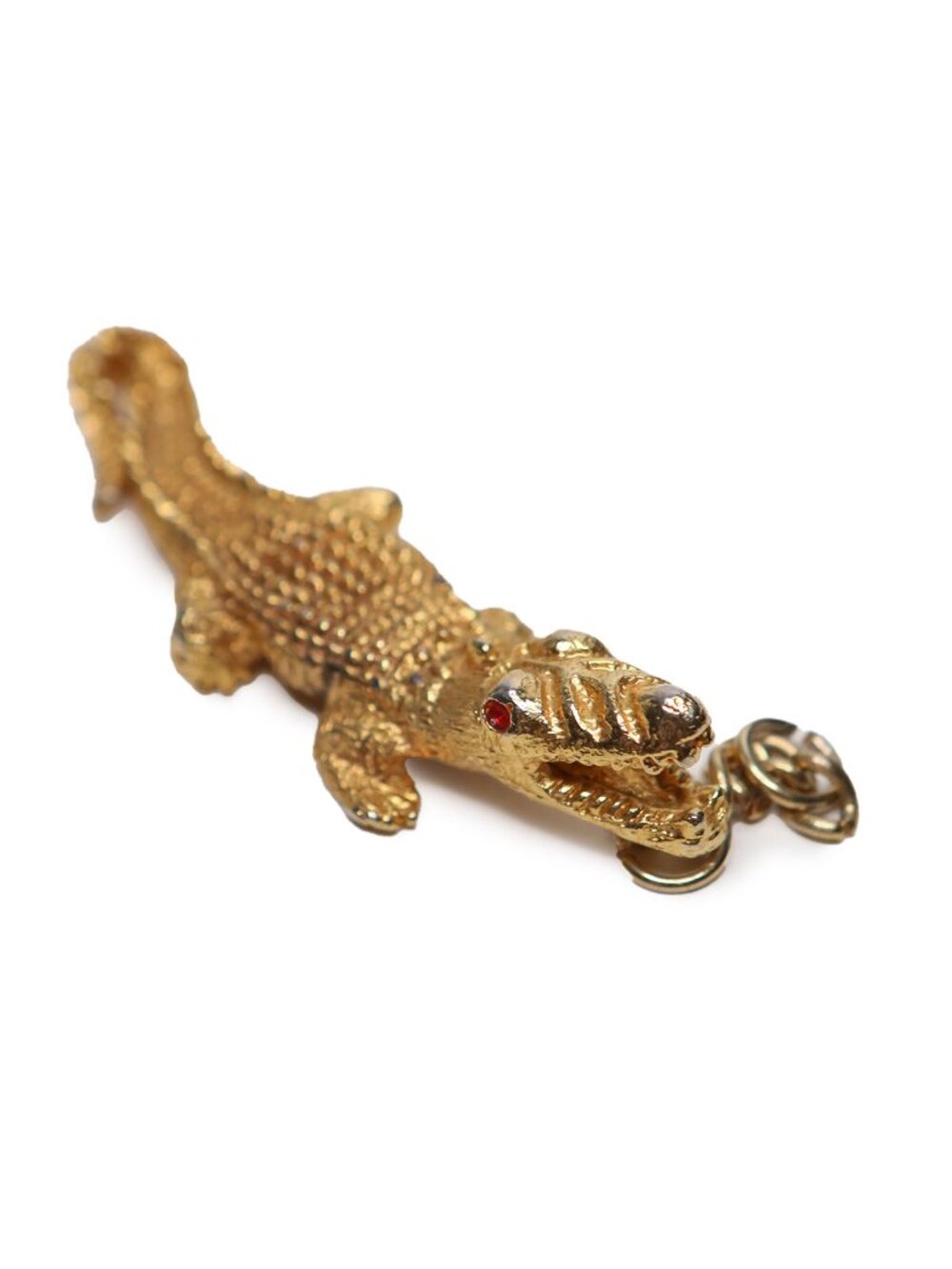 Vintage Gold Tone Alligator Crocodile Pendant Charm Red Rhinestone Eyes Thailand - Picture 6 of 6